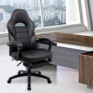 High Back Leather Office Gaming Chair Black, Reclining Ergonomic Executive Office Chairs with Extendable Footrest and Arms