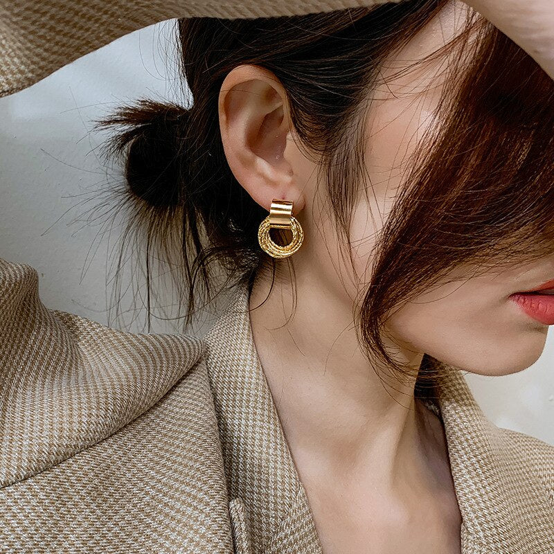 Flashbuy Fashion Gold Round Alloy Earring For Women Statement Korean Geometric Drop Earrings Wedding Jewelry Accessories