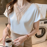 2021 Casual Chiffon Blouse White Summer Women Shirts Office V Neck Solid Color Fashion Women's Clothing Blusas Mujer 15200
