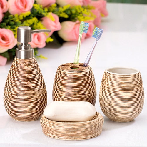 Home Bathroom Set Creative Pattern Ceramic Bathroom Four-piece Suit Gift Suitable for Family Hotels