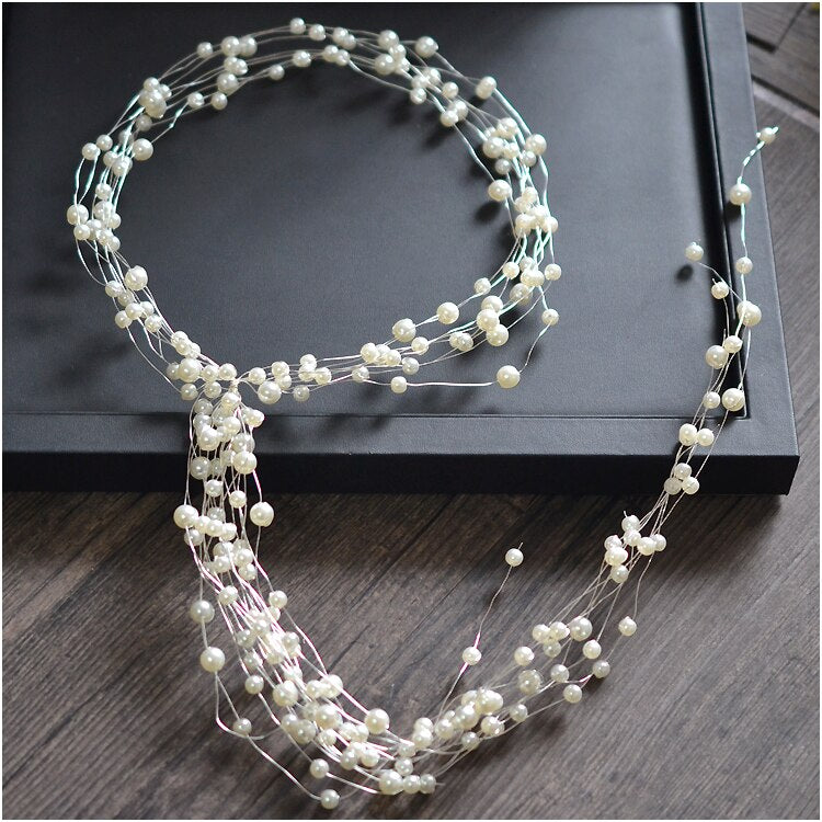 Bride's Beautiful Multilayer Pearl black wire Hair Hoop Handmade Pearl headbands Wedding Headdress bridal Hair Jewelry