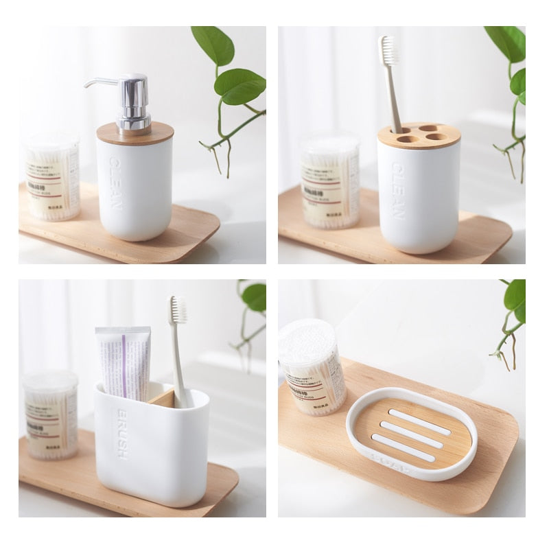 Reusable Bamboo Wooden Toothbrush Holder Eco Friendly Brushing Cup Emulsion Soap Dispenser Bathroom Kitchen Accessories