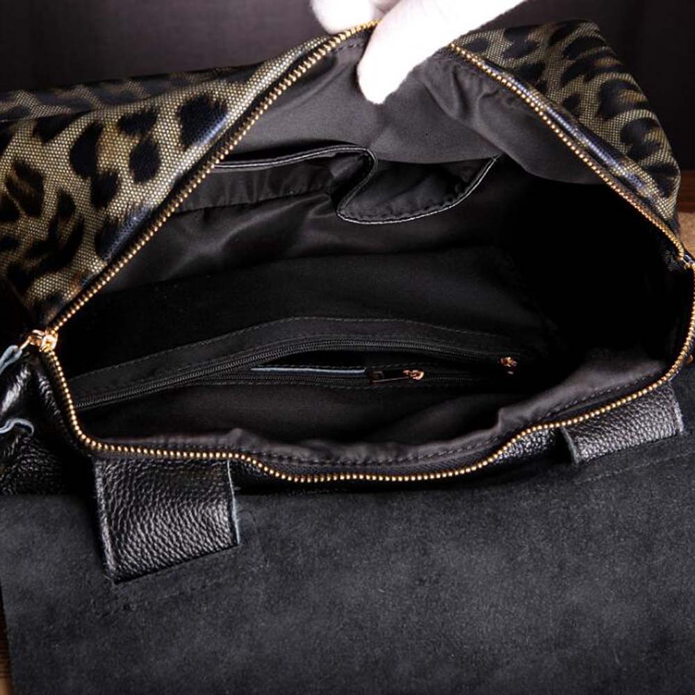 Fashion Genuine Leather Big Tote Handbags Leopard Pattern Soft Cowhide Travel Tote Ladies Long Strap Shoulder Weekend Bags