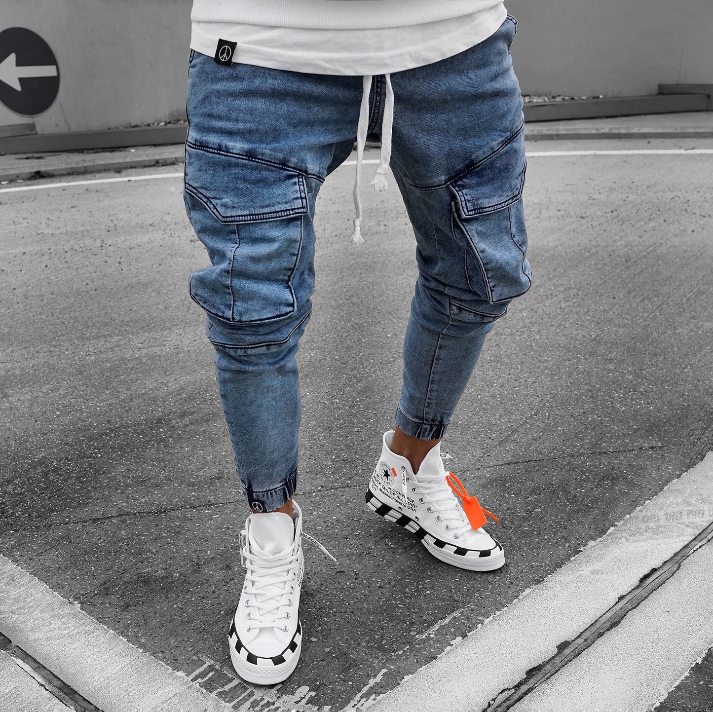 Skinny ripped jeans men Pants Pencil Biker Side Striped Jeans Destroyed Hole Hip Hop Slim Fit Man Scratched Jean Hombre Pantalon