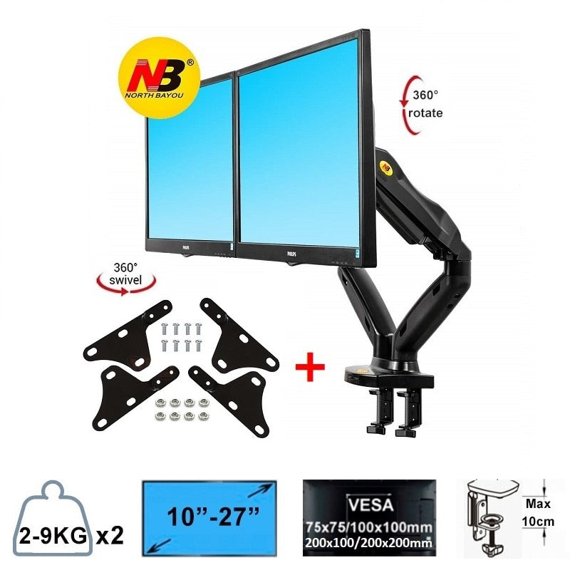 NB North Bayou F160 Full Motion Dual Arms Two Computer Monitor Desk Mount Stand for 17"-30" Swivel LCD Monitor Arm Support 2-9KG