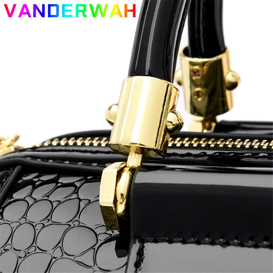 Luxury Patent Leather Handbags for Women Designer Crocodile Pattern Women's Shoulder Crossbody Bag New Ladies Messenger Purses