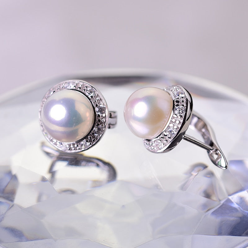 YIKALAISI 925 Sterling Silver Jewelry Pearl Earrings 2019 Fine Natural Pearl jewelry 8-9mm stud Earrings For Women wholesale