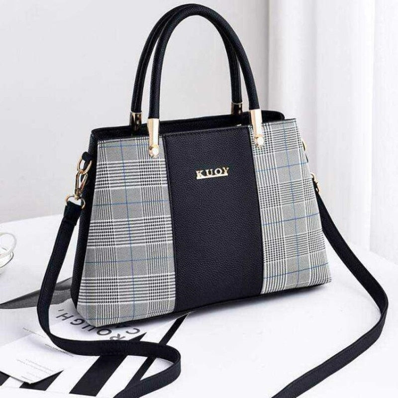 PU Leather Large Capacity Woman Handbag Grid Shoulder Bag Fashion Casual Luxury Designer Patchwork Crossbody Pack