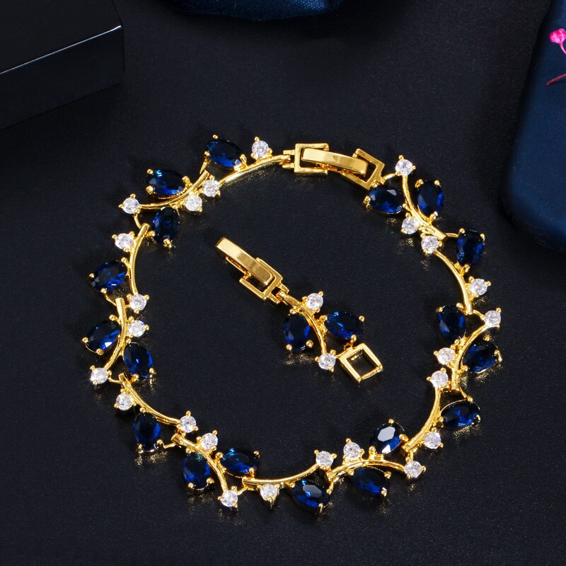 CWWZircons Elegant Leaf Branch Yellow Gold Color Sparkling Cubic Zircon Bracelet Fashion Female Wedding Jewelry Gift CB220