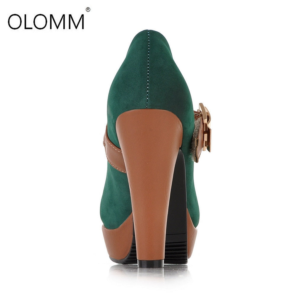 Size 34-43 Women Pumps Flock Sweet Thick High Heels Platform Classic Round Toe Dress Cute Shoes Ladies Footwear Platform Heels