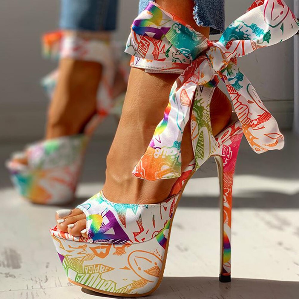 Doratasia 2020 sexy shoes Print super thin high heels Shoes sandals women Summer Party platform ankle-wrap Woman sandals female