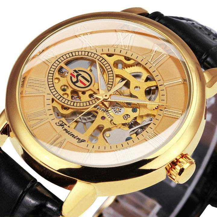 Mechanical Man Gold Watch Mens Watches Top Brand Luxury 2021 WINNER Clock Male Skeleton Leather Forsining 3d Hollow Engraving