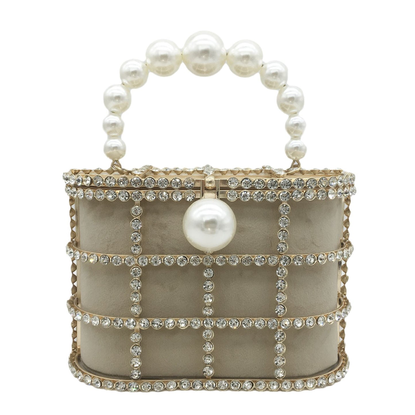 Boutique De FGG Diamonds Basket Evening Clutch Bags Women Luxury Pearl Beaded Metallic Cage Handbags Ladies Wedding Party Purse