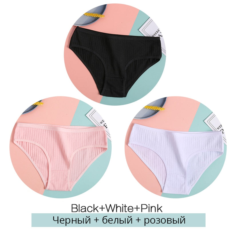 FINETOO Women's Cotton Panties 3Pcs Soft Striped Women Underpants Solid Girls Briefs Sexy Female Lingerie M-XL Comfort Underwear