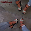Surkova Sliver Bling Bling Crystal Chunky Heel Sandals Magnifique Rhinestone Cross Strappy Bride Shoes Platform Party Heels