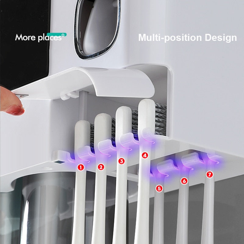 Bathroom Accessories Set Magnetic Adsorption Inverted Toothbrush Holder Automatic Toothpaste Dispenser Squeezer Storage Rack