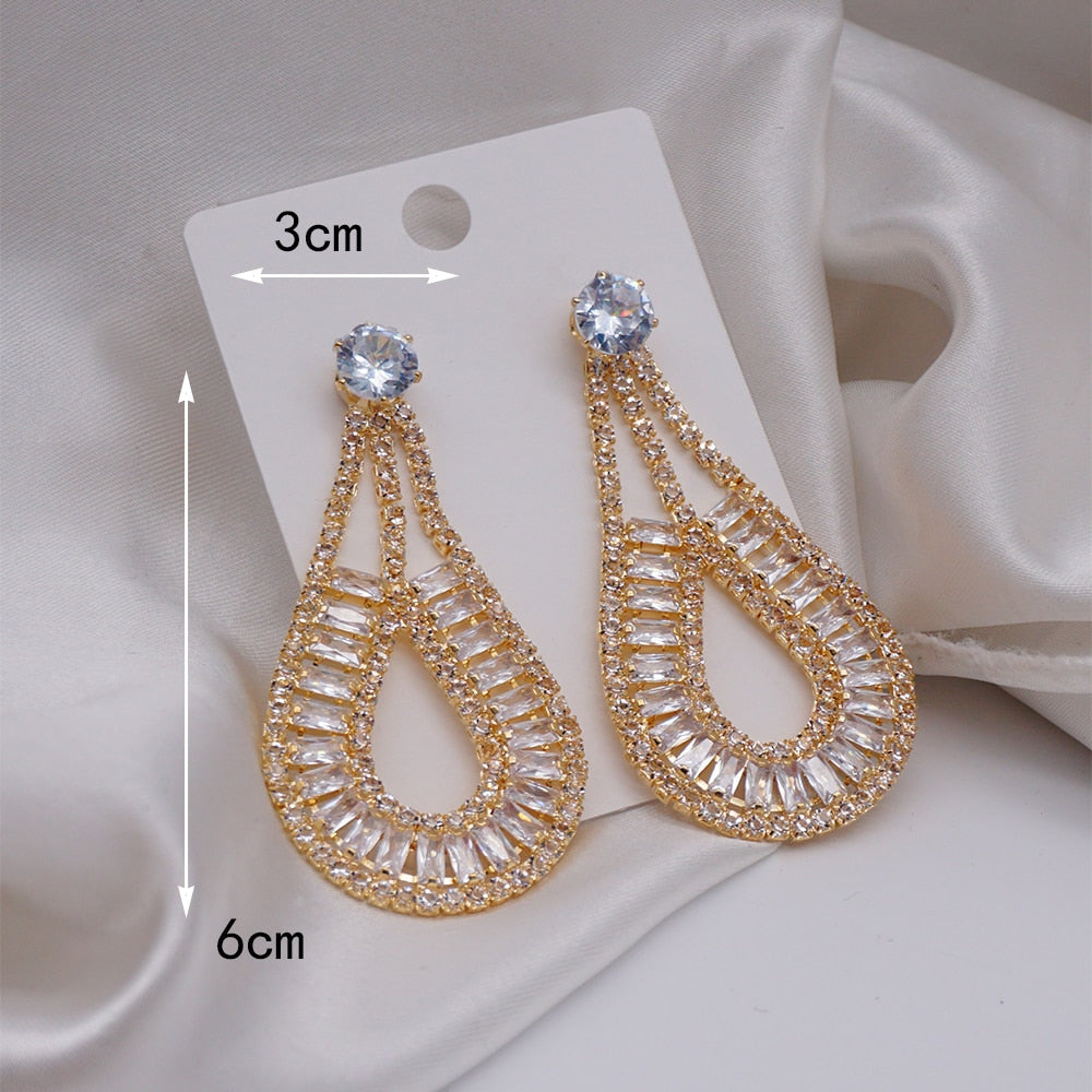 New Styles Long Metal Colorful Crystal Drop Earrings High-Quality Fashion Rhinestones Jewelry Accessories For Women Gift Party