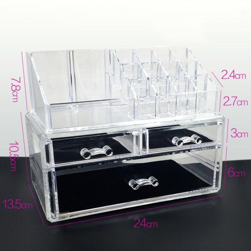 Makeup Organizer Cosmetic Storage Box Transparent Plastic Box Organizador Acrylic Desktop Jewelry Bathroom Multifunctional