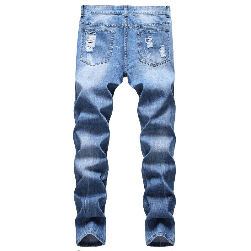 2021 New Fashion Mens Cotton Ripped Hole Jeans Casual Slim Skinny White Black Jeans Men Trousers Casual Male Hip hop Denim Pants