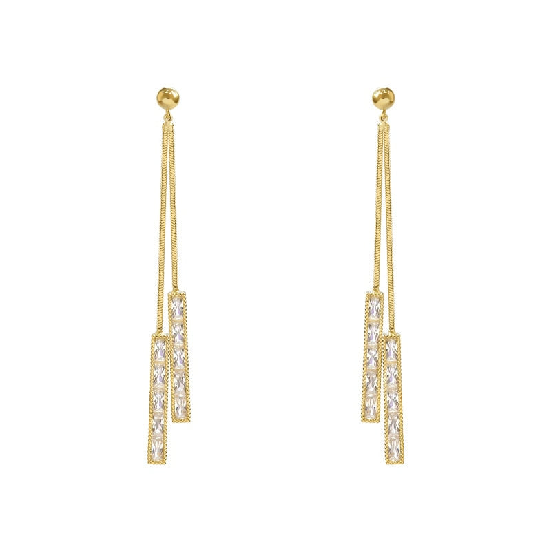 2020 New Long Crystal Tassel Gold Color Dangle Earrings for Women Wedding Drop Earing Fashion Jewelry Gifts