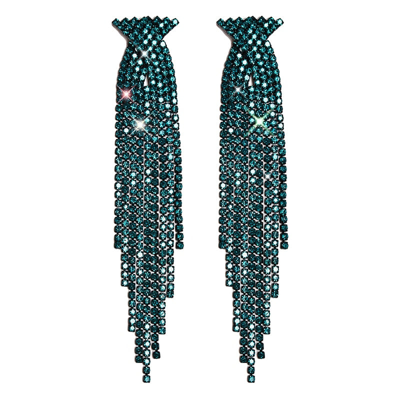 2022 New Trendy Crystal Long Tassel Earrings Blue Rhinestone Waterdrop Dangle Drop Earrings Eardrop For Women Jewelry Gift