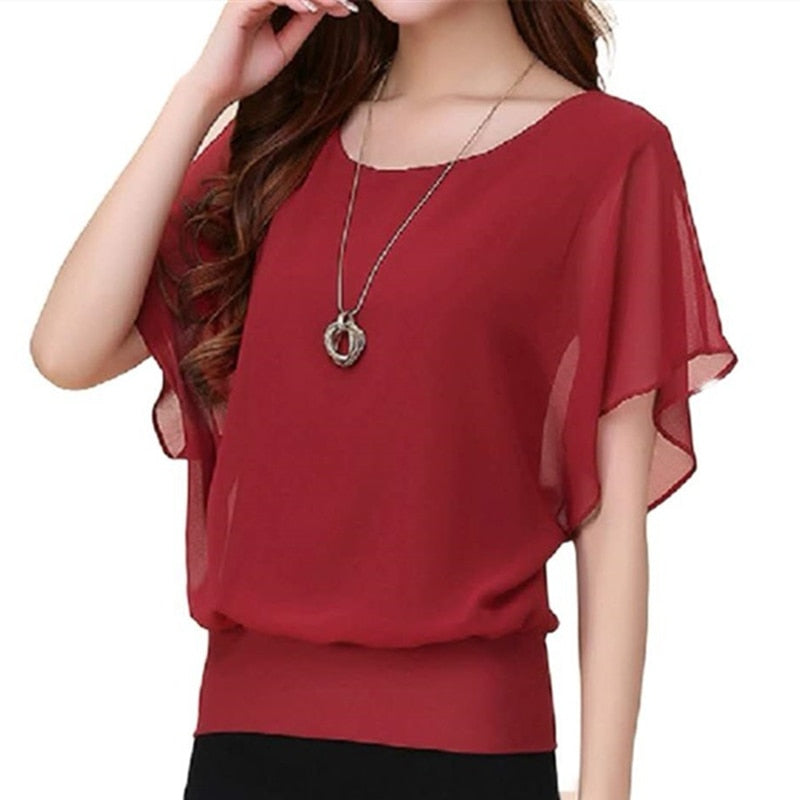 Summer Casual Short Sleeve Women Blouse 5XL Plus Size Chiffon Blouses Beach Shirt Office Work Loose Shirts Blusas Feminina Tops