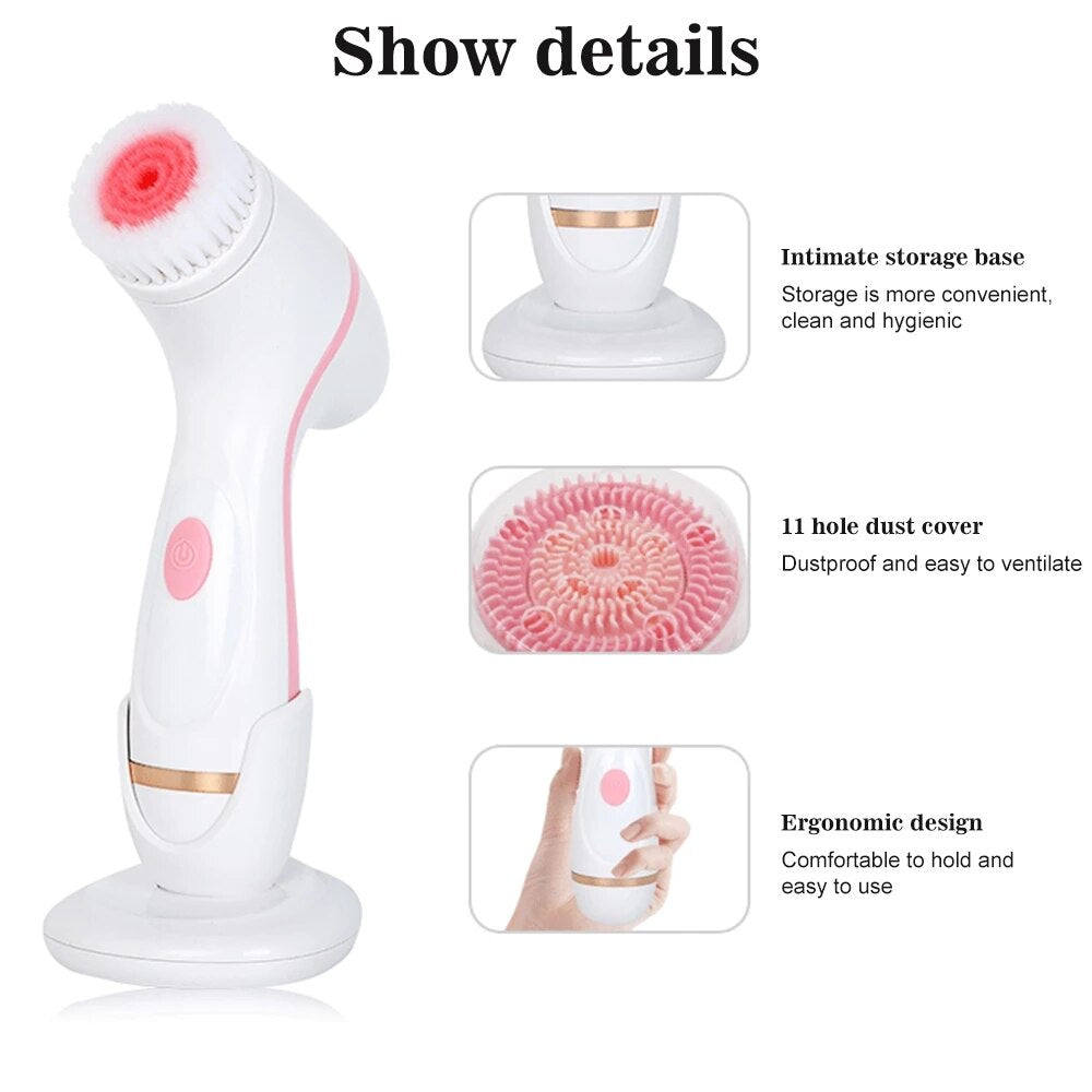 Electric Face Cleaners Facial Cleansing Brush Pore Ceaner Skin Deep Cleaning Spin Brush 3 Heads Face Spa Facial Beauty Massage