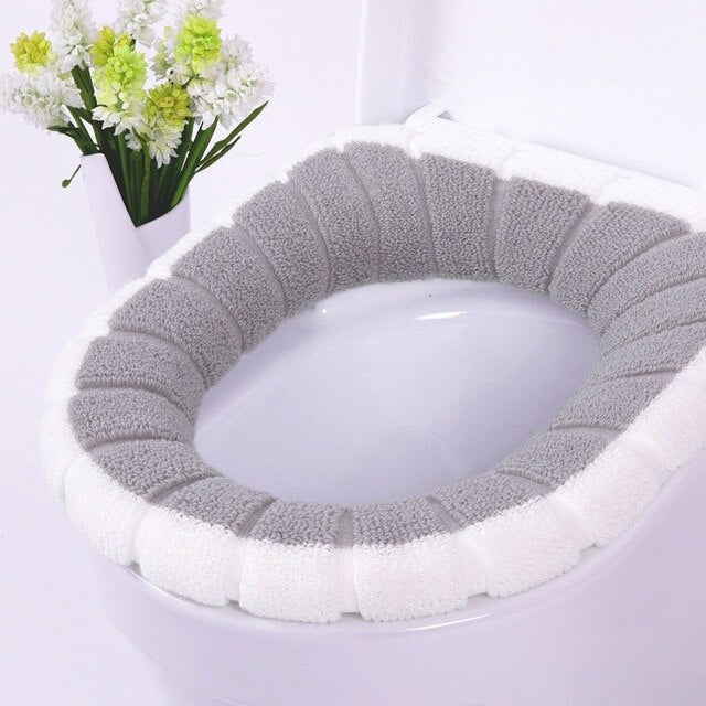 Plush Soft Toilet Seat Cover Bathroom Toilet Cushion Set Toilet Bathroom Mat Sets Warm Seat Cover Washable Two Mat Accessory Set