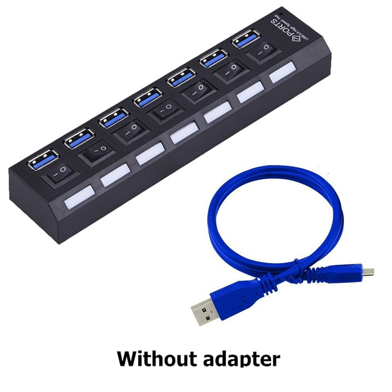 USB HUB 3.0 4 7 Port Usb Multi Splitter With Power Switch Supply Adapter For Macbook Pc Computer Laptops Notebook Accessories