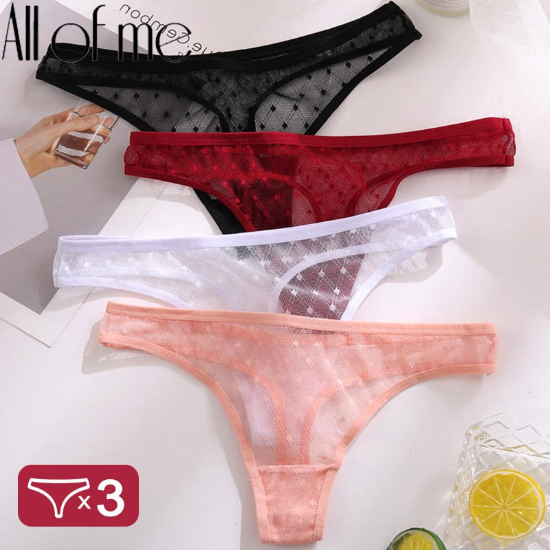 3PCS/Set Sexy Panties Women G-String Thong Lace Underwear Pantys Low-Waist Female Underpants Mesh Perspective Briefs Lingerie