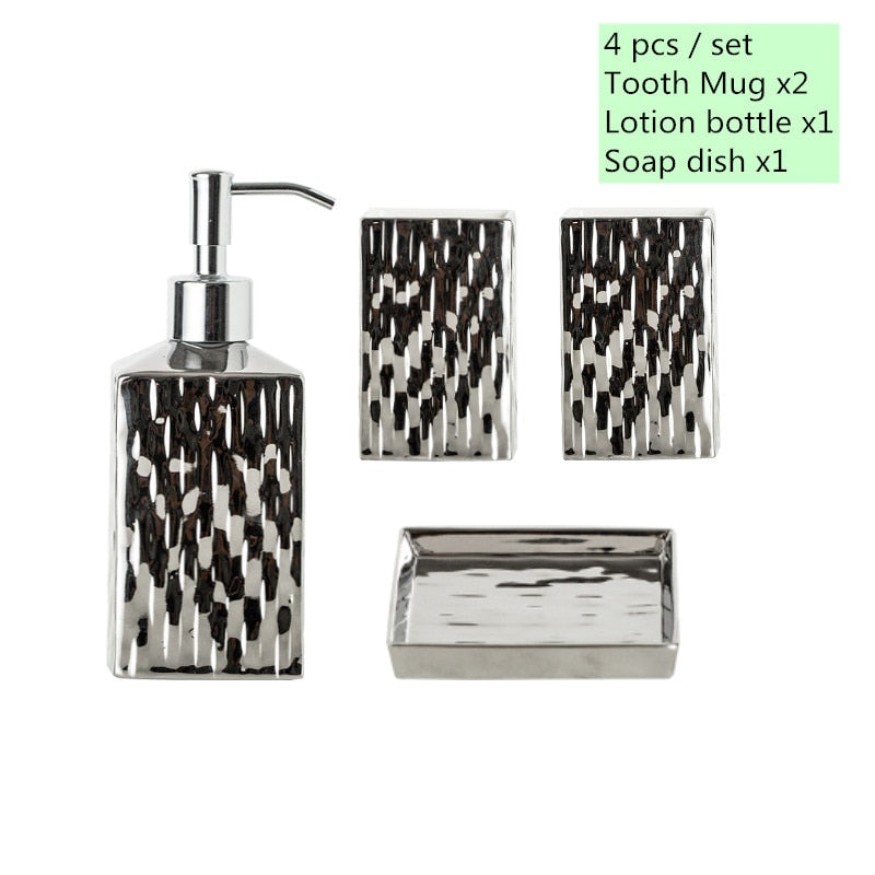 Ceramic Bathroom Accessories Set Gold silver Soap Dispenser Gargle Cup Soap Dish Home bathroom decor wash set Gold Finished