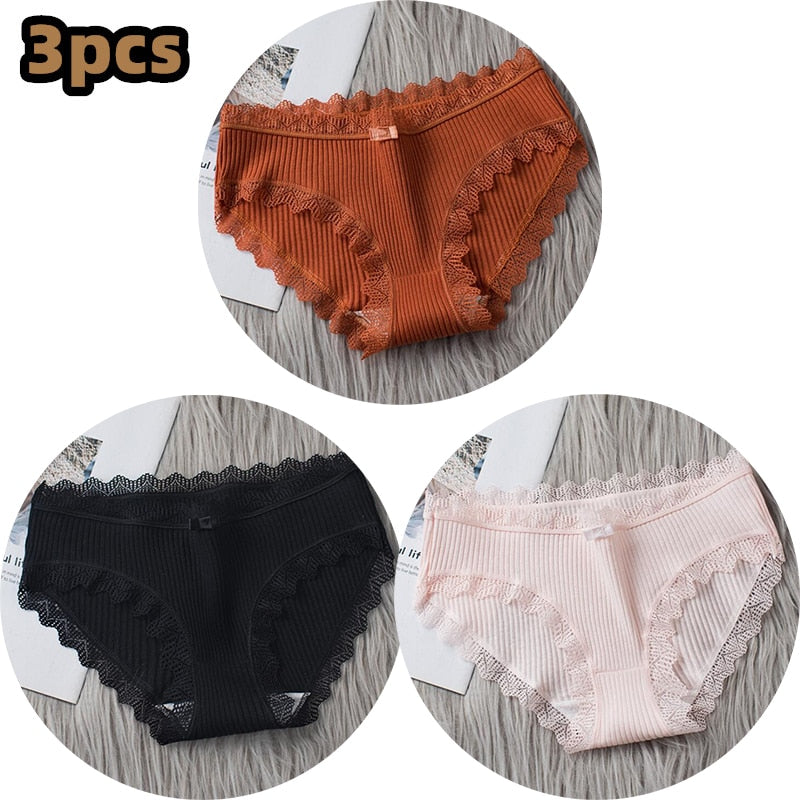 3PCS/lot Cotton Panties Women Comfortable Underwears Sexy Middle-Waisted Underpants Female Lingerie Big Size Ladies Briefs