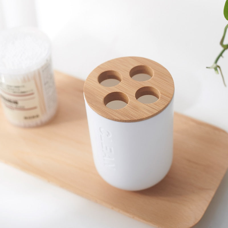 Reusable Bamboo Wooden Toothbrush Holder Eco Friendly Brushing Cup Emulsion Soap Dispenser Bathroom Kitchen Accessories