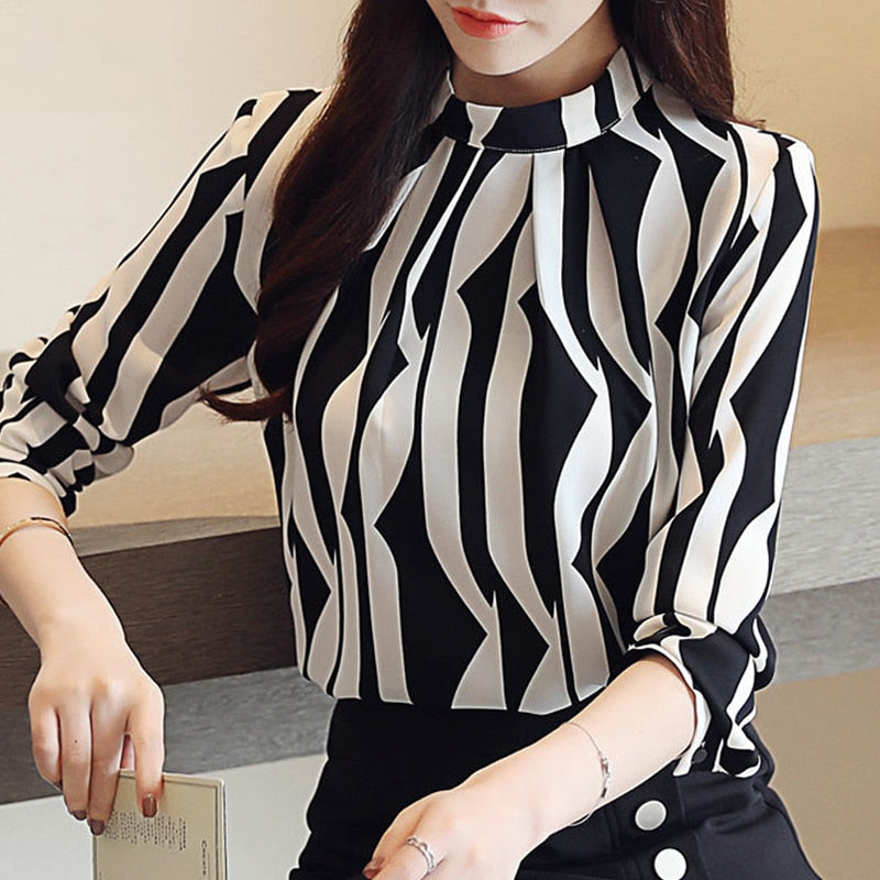 Fashion Woman Blouse 2021 Striped Chiffon Blouse Shirt Long Sleeve Women Shirts Office Work Wear Womens Tops Blusas 0941 60