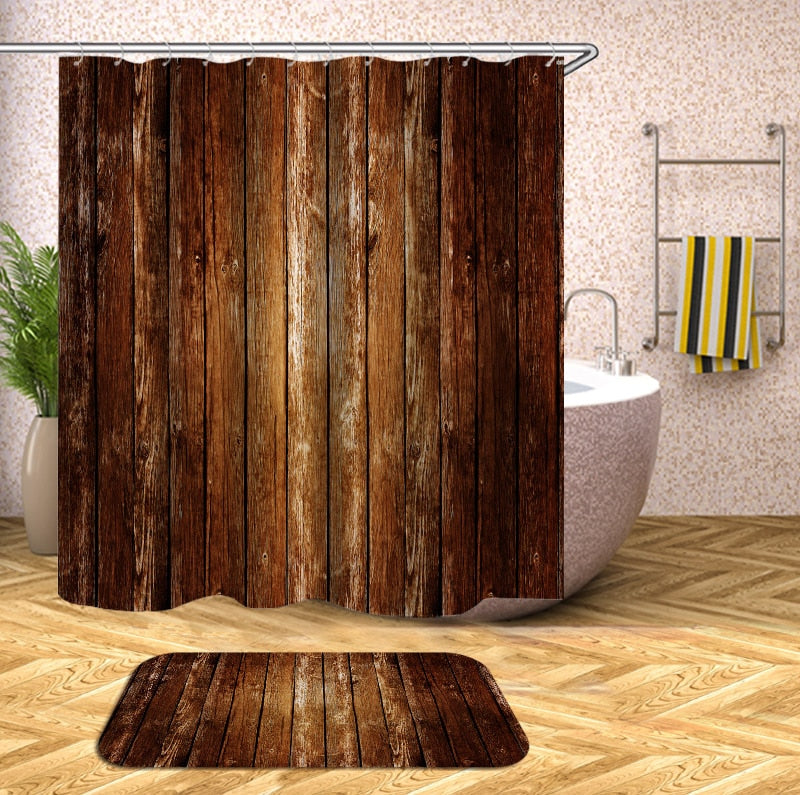 wooden 3D Shower Curtains Waterproof fabric shower curtains with hooks bathroom curtain funny bath curtain or mat