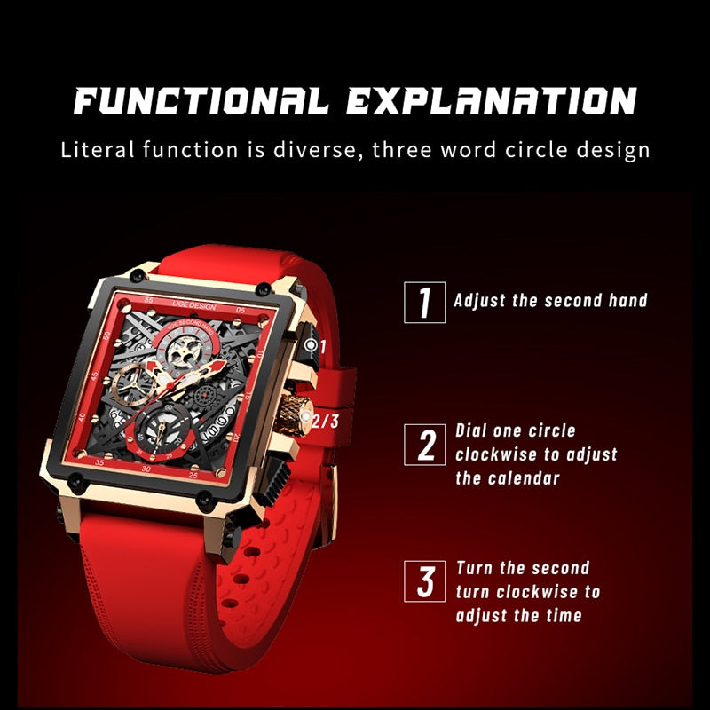 2022 New LIGE Men Watches Top Brand Luxury Hollow Square Sport Watch For Men Fashion Silicone Strap Waterproof Quartz WristWatch