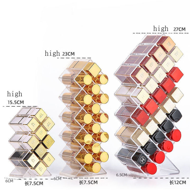 Lipstick Holder Make-up Organizer Cosmetic Storage Box Lip Gloss Storage Rotating Display Stand Transparent Plastic Storage Box