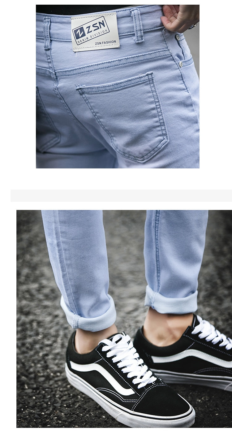 Good Quality Light Blue Skinny Jeans Men Spring Summer Slim Fit Denim Jeans Men Cotton Stretch Denim Pants Cowboy Trousers