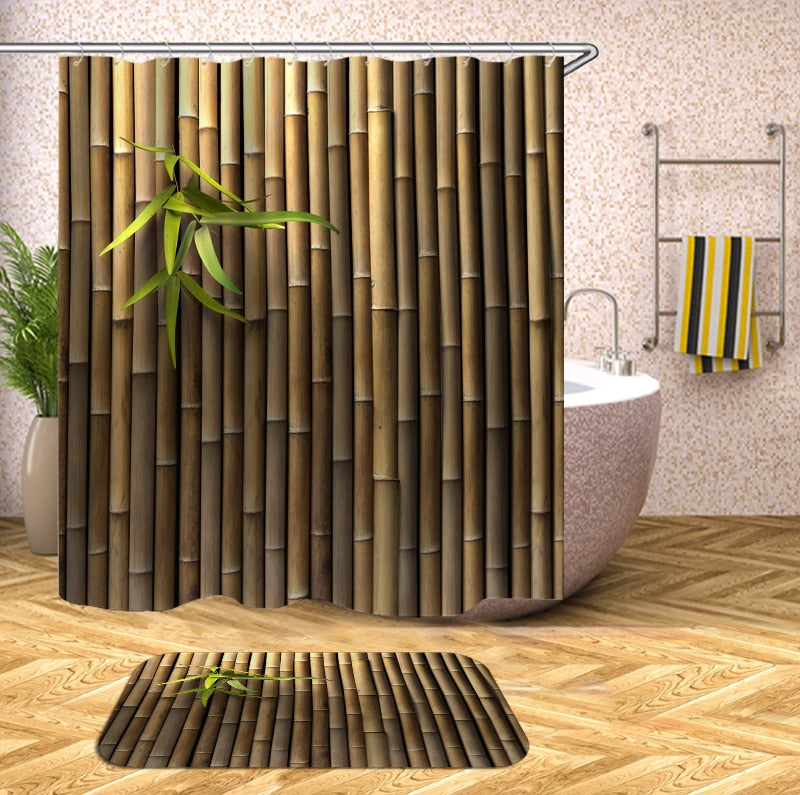 wooden 3D Shower Curtains Waterproof fabric shower curtains with hooks bathroom curtain funny bath curtain or mat