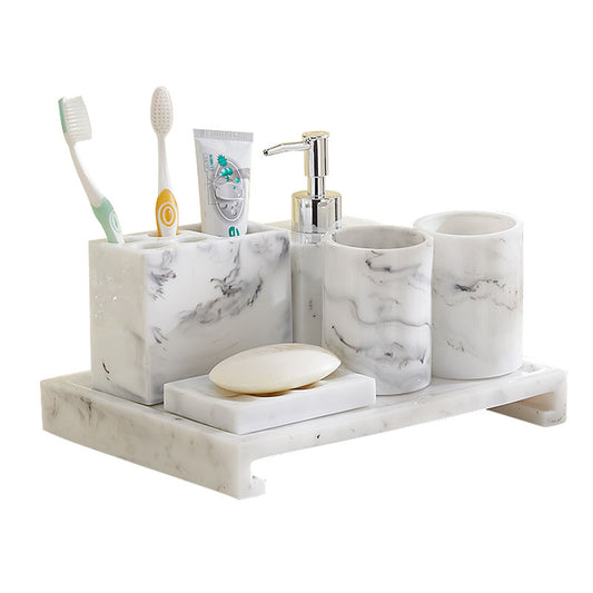 Nordic Bathroom Set Marble Pattern Resin Washroom Accessories Toothbrush Holder Soap Dispenser Soap Dish Bathroom Tray for Weddi