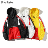 Una Reta Hooded Jackets Men New Patchwork Color Block Pullover Jacket Fashion Tracksuit Coat Men Hip Hop Streetwear Jacket Men