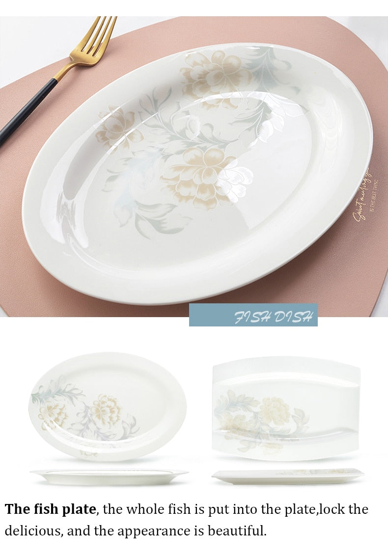 Dinning Table Plate Sets Food Ceramic Luxury Salad Porcelain Plates Dinner Sets Serving Aparelho De Jantar Dinnerware