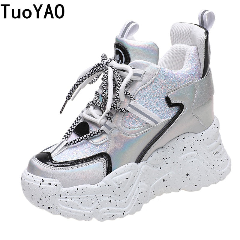 Women Platform Sneakers 2021 Summer Breathable Mesh Shoes Women Wedges Heels Casual Shoes 11 CM Thick Sole Trainers White Shoes