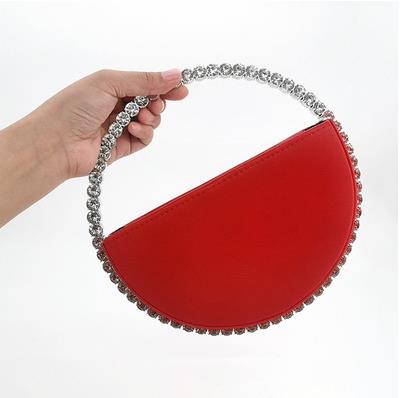 HIGHREAL Women INS Diamond Circular Evening Bag Women Round Handle Rhinestone Dinner Clutch Purse Ladies Half Moon Handbag Purse