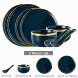 Blue Porcelain Dinner Plates Dishes Luxury Gold Inlay Ceramic Cake Food Plate Bowl Tableware Plate Sets Dish for Restaurant