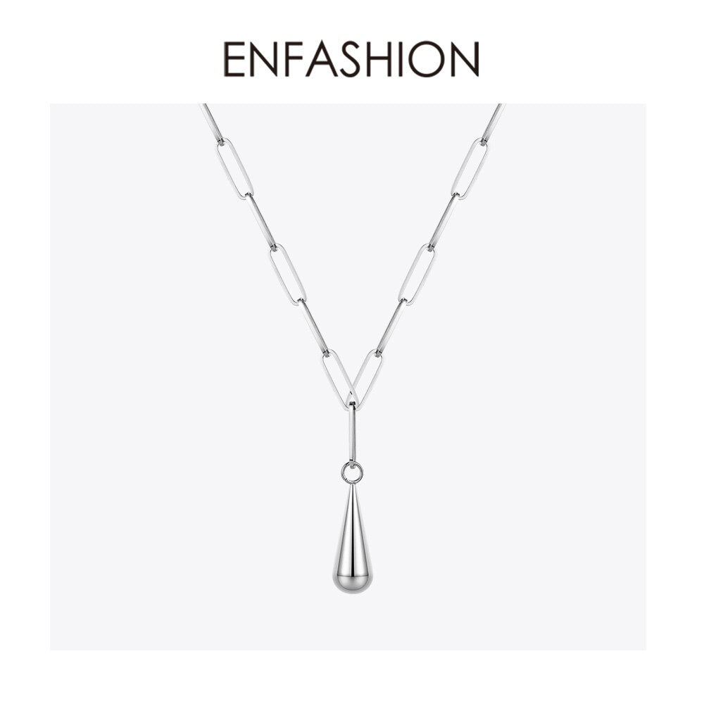 ENFASHION Water Droplet Pendant Necklace Women Stainless Steel Gold Color Chain Choker Necklace Fashion Jewelry 2020 P203086