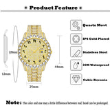 MISSFOX Arabic Numerals Mens Watches Top Brand Luxury Watch Men 18k Gold Big Diamond With Canlender Classic Male Iced Out Watch
