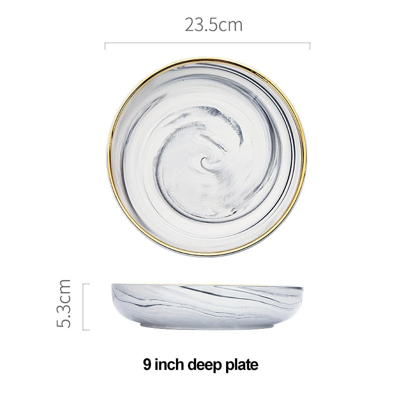 Marble ceramics plates and bowls set dinnerware sets christmas salad dessert bone china white plates kitchen dishes round tray