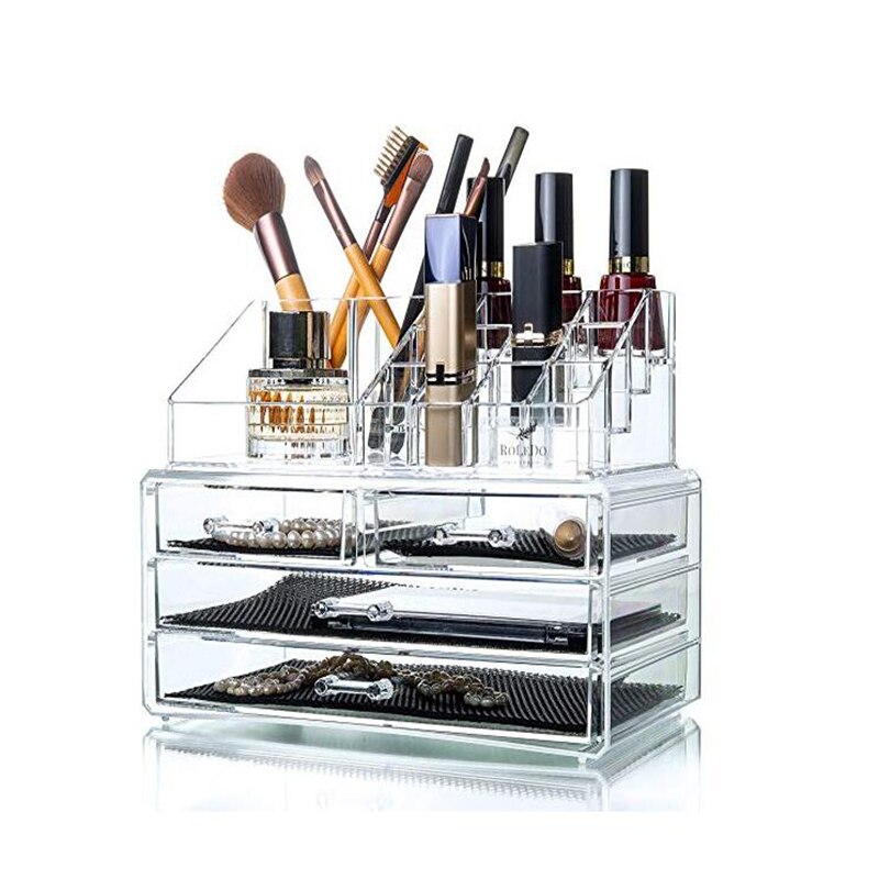 Makeup Organizer Cosmetic Storage Box Transparent Plastic Box Organizador Acrylic Desktop Jewelry Bathroom Multifunctional