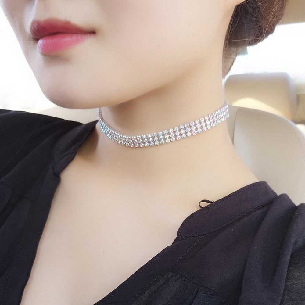 SUMENG 2022 Fashion European Style Women Bundle Neck Element Necklace Jewelry Punk Hip Hop Choker Inlay Rhinestone Collar Gift